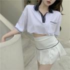 Short-sleeve Contrast Trim Polo Shirt / Mini Skirt