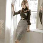 Chevron Patterned Panel Cut Out Front 3/4 Sleeve Dress