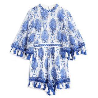 Tasseled Print Bell-sleeve Playsuit