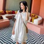 Mesh-sleeve Lace Trim A-line Dress