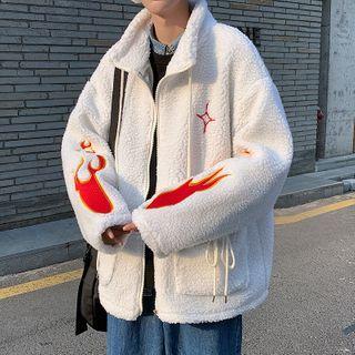 Embroidered Fleece Zip-up Jacket