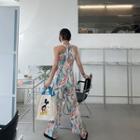 U-neck Cross-back Patterned Jumpsuit