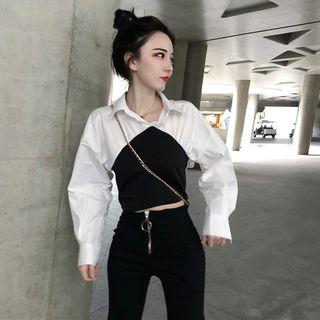 Color-block Long-sleeve Blouse As Shown In Figure - One Size