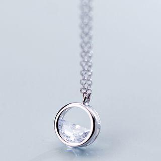 925 Sterling Silver Rhinestone Pendant Necklace S925 Silver - Necklace - Silver - One Size