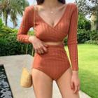 Set: Long-sleeve Knit Swim Top + Bottom