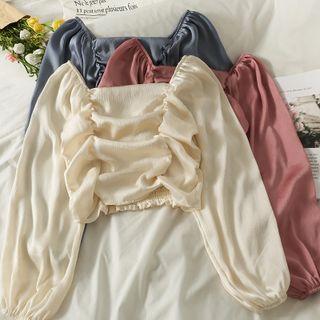 Boatneck Ruched Crop Blouse In 6 Colors