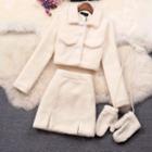 Set: Single Breasted Fleece Jacket + Slit A-line Skirt