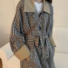 Retro Plaid Panel Medium Long Long-sleeve Windbreaker Plaid - One Size