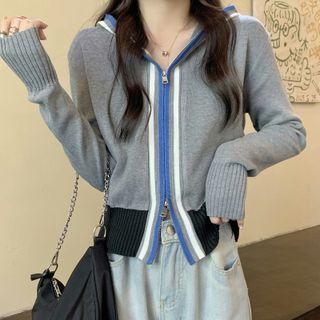 Contrast Trim Zip-up Knit Hoodie