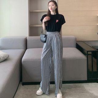 Short-sleeve Lettering Print T-shirt / Print Wide Leg Pants
