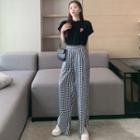 Short-sleeve Lettering Print T-shirt / Print Wide Leg Pants