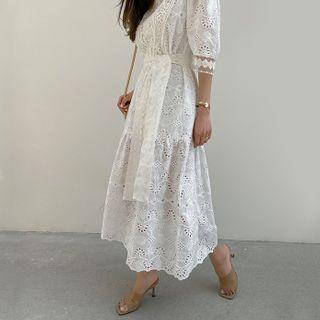 Long Eyelet-lace Dress & Sash