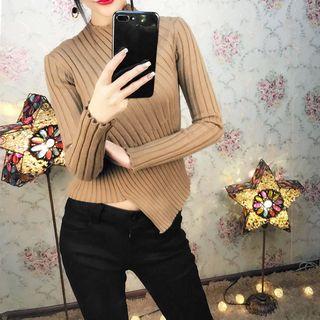 Mock Neck Asymmetric Knit Top