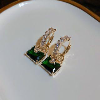 Rhinestone Drop Earring 1 Pair - Drop Earring - Green - One Size