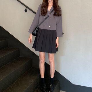 Double-breasted Pleated Hem A-line Dress As Shown In Figure - One Size