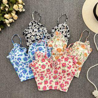 Frilled Floral Print Crop Camisole Top