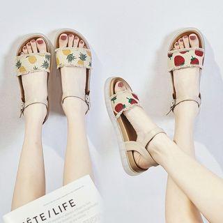 Fruit Print Faux Leather Platform Sandals
