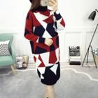 Long-sleeve Patterned Shift Knit Dress