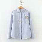 Fox Embroidered Fleece-lined Striped Shirt