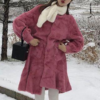 Long-sleeve Furry Mini Dress Rose Pink - One Size
