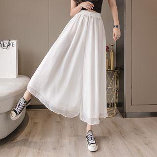 Band-waist Plain Chiffon Culottes