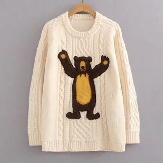 Bear Appliqu  Cable Knit Sweater