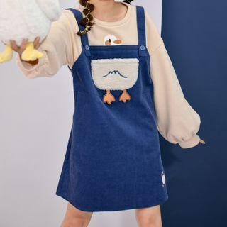 Mock Two-piece Duck Embroidered Shirt Dress