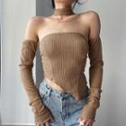 Set: Strapless Asymmetrical Top + Arm Sleeves + Choker