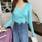 Long-sleeve Tie-waist Cropped Knit Top