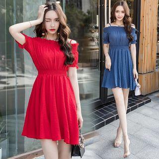 Short-sleeve Cold-shoulder A-line Chiffon Minidress