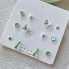 6 Pair Set: Butterfly / Faux Pearl / Alloy Earring (various Designs) 6 Pair - 2800a - Green & White - One Size