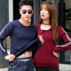 Couple Matching Fleece-lined Striped Pullover