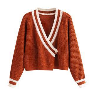 V-neck Cardigan Floral - Coffee - One Size