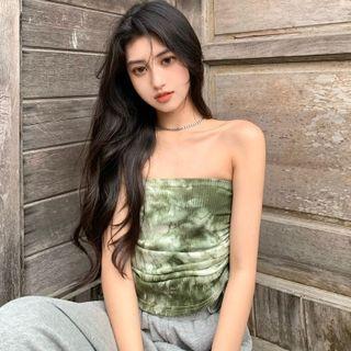 Strapless Tie Dye Drawstring Top