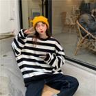 Crewneck Striped Loose-fit Sweatshirt As Shown In Figure - One Size