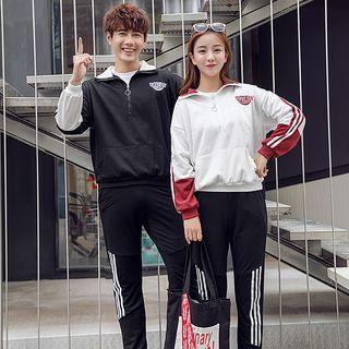 Couple Matching Stand Collar Half-zip Pullover