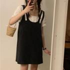 Short-sleeve Cropped Eyelet Blouse / Mini A-line Pinafore Dress