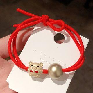 Metal Pig Red String Hair Tie 915 - Pig - One Size