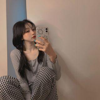 Long-sleeve Skinny Plain Cropped Top