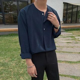 Long-sleeve Button-up Linen Top