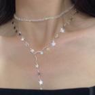Alloy Star Faux Crystal Layered Choker Necklace 1 Pc - 0547a - Alloy Star Faux Crystal Layered Choker Necklace - One Size