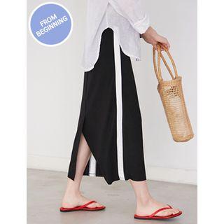Contrast-trim H-line Long Skirt