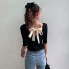 Ribbon-back Light Knit Top Black - One Size