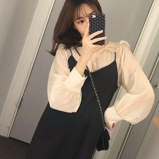 Set: Double Collar Blouse + Spaghetti Strap Dress