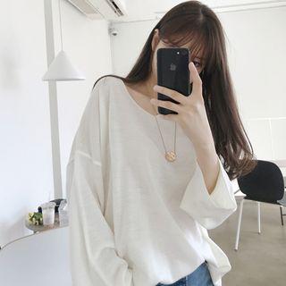 V-neck Drop-shoulder Loose-fit Knit Top