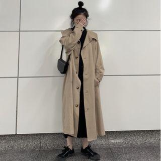 Buttoned Long Coat Khaki - One Size