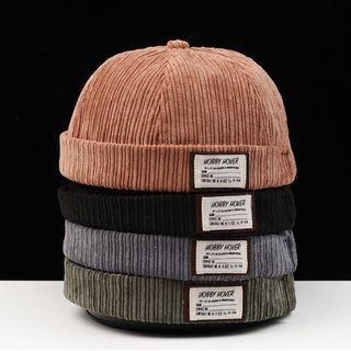 Lettering Print Corduroy Brimless Cap