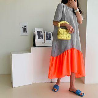 Ruffle-hem Long Stripe Dress