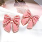 Bow Stud Earring 1 Pair - Silver Needle - Bow - Pink - One Size
