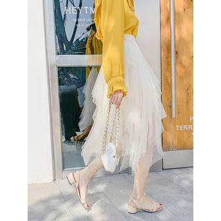 Asymmetric Hem Mesh Skirt